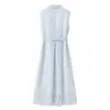 B0MF-9020 Vestido Camisero sin Mangas con Cuello 2026 Verano Nuevo Elegante para el Trabajo Ceñido a la Cintura Adelgazante con Lazo en la Cintura Vestido de Longitud Media