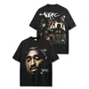 Camiseta de Manga Corta con Estampado de Tupac Estilo Retro Americano Transfronteriza Sudadera con Capucha Holgada Pesada Vintage de Cuello Redondo para Hombre y Mujer