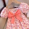 Vestido para Niña Estilo Nuevo 2026 Mangas Abullonadas Florales Vestido de Princesa para Niños Vestido Corto de Manga Corta de Verano para Bebé Niña