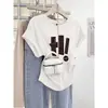 Camiseta de Manga Corta de Algodón Puro para Mujer, Nuevo Estilo Verano 2026, Corte Ajustado, Favorecedor, Disimulante, Top Gris con Pliegues Irregulares