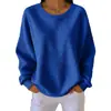 Moletom com Capuz Feminino Europeu e Americano Amazon 2026 Gola Redonda Cor Sólida Malha Waffle Pulôver Moletom com Capuz de Manga Longa Patchwork