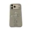 Papel de Aluminio de Alta Gama con Diseño de Cruz Hueca Adecuado para Funda de Teléfono Apple 17 Pro Max iPhone 16P Estilo Coreano 15 Pro