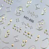 Adesivos de nail art com flores de tulipa, pérolas em relevo, diamantes de cristal, tulipas douradas tridimensionais e adesivos de unha com borda metálica