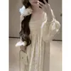 Nuevo Algodón Nube Otoñal Bata Midi Pijama Mujer Manga Larga Estilo Coreano Ribete de Encaje Ropa de Casa Venta al por Mayor Transfronteriza