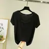Camiseta de Manga Curta em Modal para Mulheres, Cor Sólida, Gola U, Camiseta Básica, Caimento Solto, Top Fino de Modal Confortável para Casa