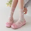 Meias para Meninas Primavera e Verão Estilo Parisiense Pura Desejo Laço Malha Fina Fada Tendência Ins Fofo Respirável Meio da Panturrilha Empilhadas