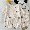 Vendas Transmitidas ao Vivo de Pijamas de Algodão Cloud para Comércio Exterior Transfronteiriço para Mulheres, Verão Manga Curta Decote V Estilo Doce Desenho Animado, Item Popular de Comércio Exterior Transmitido ao Vivo