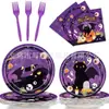 Nuevo traje temática de Halloween Gato Negro Morado Fiesta Infantil Calabaza de Terror Vajilla Desechable Traje Suministros