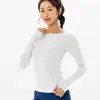 Camiseta Deportiva de Yoga de Manga Larga con Personalidad Transfronteriza para Mujer, Cuello Redondo, Color Sólido, Transpirable, de Secado Rápido, Protección para los Dedos, Manga Larga para Fitness