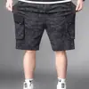 Bermuda Cargo Camuflada Plus Size de Verão para Homens, Shorts Casuais Largos no Joelho, Shorts Finos de Comprimento Médio para Homens