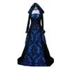 Moda Popular Europea y Americana Vestido de Banquete Medieval con Capucha de Mangas Largas Retro Literarias Estampadas y Cinturón