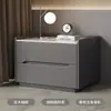 Mesita de noche de madera maciza, mueble de almacenamiento de losa de roca de lujo ligero, mueble lateral de dormitorio simple y moderno, mueble de almacenamiento de cuero para espacios pequeños