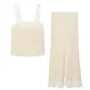 Conjunto de Tirantes con Pliegues de Encaje, Estilo Dulce y Suave, Conjunto de Dos Piezas con Falda Larga de Encaje Estilo Cola de Pez de Cintura Alta, Al por Mayor en Stock