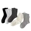 Meias Risadas Cinzas com Bordas Franzidas, Comprimento Médio da Panturrilha, Estilo Coreano, Meias da Moda Outono e Inverno
