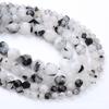 Directo de fábrica cabello negro natural Cristal cuentas sueltas corte angular cristal de cabello negro diamante cuentas redondas Accesorios para joyería DIY venta al por mayor