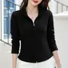 Jaqueta Cardigan com Zíper Derong Transfronteiriça Feminina Manga Longa Suéter Pequeno Novo Outono e Inverno 2025 Versátil Casual
