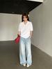 Love and Nancy Trece Líneas Minimalista Verano Estilo Coreano Cuello en V Elegante Casual Relajado Manga Corta Camiseta para Mujeres 11724