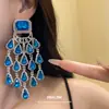 Pendientes de plata con borla cuadrada de gota de agua incrustada con diamantes de imitación, pendientes de botón modernos y exquisitos, joyería para orejas de lujo ligero y de alta gama, diseño artístico, nicho