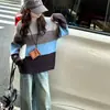 Suéter Básico Elegante para Niñas Otoño 2025 con Rayas de Color Contrastante, Tejido Suave y Versátil a la Moda