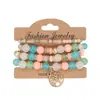 Pulseira de Contas da Moda Conjunto de 4 Peças Estilo de Férias Pulseira Elástica Dopamina Contas de Vidro Estilo de Férias Pingente Árvore da Vida