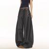 Pantalones Casuales Retro Americanos de Caída Casual Diseño de Nicho para Mujer Versátiles de Caída Anchos de Pierna Largo hasta el Suelo