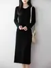 Vestido de lana pura con manga acampanada, vestido de punto para mujer, otoño e invierno, longitud media, adelgazante, tejido de canalé, suéter de cuello redondo, vestido base