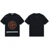 Camiseta de Manga Curta Versão Correta Transfronteiriça da Ilha Pedra Quatro com Estampa de Bússola no Peito, Gola Redonda, Solta, Mesmo Estilo para Homens e Mulheres