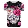 Fabricantes de camisetas de moda transfronteriza de verano, camisa 3DT con calavera en blanco y negro, chaqueta con estampado digital de manga corta y cuello redondo.