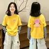 Camiseta Casual de Manga Larga a Rayas Estilo Coreano para Niñas Primavera Otoño Niñas Niños Medianos y Grandes Holgada Estampada Algodón Puro Capa Base Superior Moderna