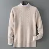 Suéter Baicai Rong 100% Lana Pura para Hombre, Cuello Medio Alto, Jersey de Punto Liso, Suéter Holgado Casual, Capa Base de Punto, Cachemira