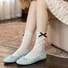 Calcetines blancos de encaje estilo ballet para mujer, de media pantorrilla, finos para verano, holgados, miu, hasta la rodilla, blanco leche, con zapatos Mary Jane