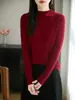 Suéter de punto de algodón puro estilo minimalista francés para mujer, corte ajustado, cálido, hipoalergénico, suave y que no forma bolitas
