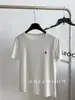Camiseta Feminina Casual de Malha Alta com Bordado de Letra B, Manga Curta, 45% Algodão, Cor Lisa, Top Pulôver, Verão 2025