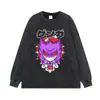Camiseta de Manga Corta con Estampado de Anime Japonés Lavada Vintage Negra Holgada Hombro Caído Unisex Retro Marca de Moda Manga Corta