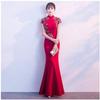 Traje vermelho slim fit cauda de peixe cheongsam de casamento modelo de boas-vindas de palco desfile de moda apresentador de coral vestido de noite