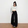 Jeans Anchos de Alto Gama Naranja Infantil # Negro Puro para Mujer, de Tiro Alto, Holgados, Ajustados y con Caída, Pantalones Casuales y Versátiles de Largo Hasta el Suelo