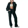 Ropa Femenina Transfronteriza Europea y Americana Nueva Moda 2025 Conjunto Casual Sudadera de Manga Larga Color Sólido y Pantalones Largos con Cremallera Conjunto de Dos Piezas