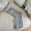Calcetines de mujer primavera y verano nuevos combinación miu azul gris lazo calcetines de media caña algodón fino transpirable calcetines de media caña en vivo