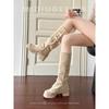 Botines Cortos Desmontables de Dos Formas Botas de Mujer 2025 Nuevos Otoño e Invierno Tacón Grueso Suela Gruesa Botas de Gamuza Botas Ajustadas