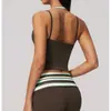 [En Stock] Camiseta de Tirantes de Yoga Transfronteriza Europea y Americana para Mujer, Sujetador Deportivo de Color Contrastante con Lunares, Escote Halter Moldeador, Doble Tira Falsa de Dos Piezas