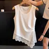 Chaleco Blanco para Mujer con Cuello de Encaje y Diseño Irregular, Nuevo Top de Moda Delgado para Primavera y Verano