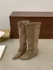 []Botas largas para mujer, nueva colección de invierno 2026, de punta, con tacón de cuña interior, botas altas estilo francés, no hasta la rodilla
