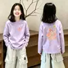Camiseta de Manga Longa para Meninas Outono Novo Estilo Infantil 100% Algodão Puro Gola Redonda Top Menina Estiloso Fofo Camiseta Base