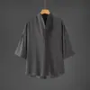 2026 Verano Nuevo Estilo Estilo Chino para Hombre Algodón y Lino Cuello Alto Pequeño Manga Corta Talla Grande Holgada Retro Lino Manga Media Camiseta