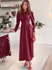 Vestido Feminino Listrado com Laço Estilo Retrô 2026 Novidades Outono/Inverno Cruzamento Europeu e Americano Manga Bufante Franzido Slim Fit