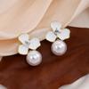 Brincos de pérolas de luxo estilo coreano de agulha de prata, simples e sofisticados, elegantes e artísticos, com gotas de óleo,