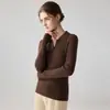 Suéter de cachemira para mujer 100% cachemira de cabra pura, nuevo estilo otoño e invierno, cuello de gaviota, suéter de punto ajustado acanalado, camiseta básica de manga larga