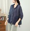 Camisa con Capucha Estilo Retro Artístico Nueva Colección Primavera y Otoño para Mujer, Holgada Talla Grande Casual de Doble Capa de Gasa de Algodón a Cuadros