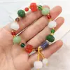 Pulseira de Contas de Semente de Abóbora de Jade de Seda Dourada Imitação Natural de Xinjiang, Pulseira Feminina de Pedras Preciosas Multicores Naturais com Contas de Fio Único