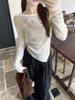 Chicas Calientes Sentido del Diseño Sexy Flor Tridimensional Moda Camiseta de Manga Larga Otoño Irregular Ajustada Adelgazante Top Mujeres Ins